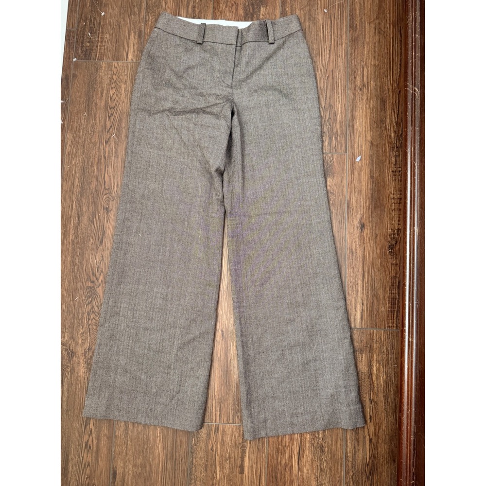 Ann Taylor Brown Herringbone Wide Leg Virgin Wool Blend Dress Pants Size 2